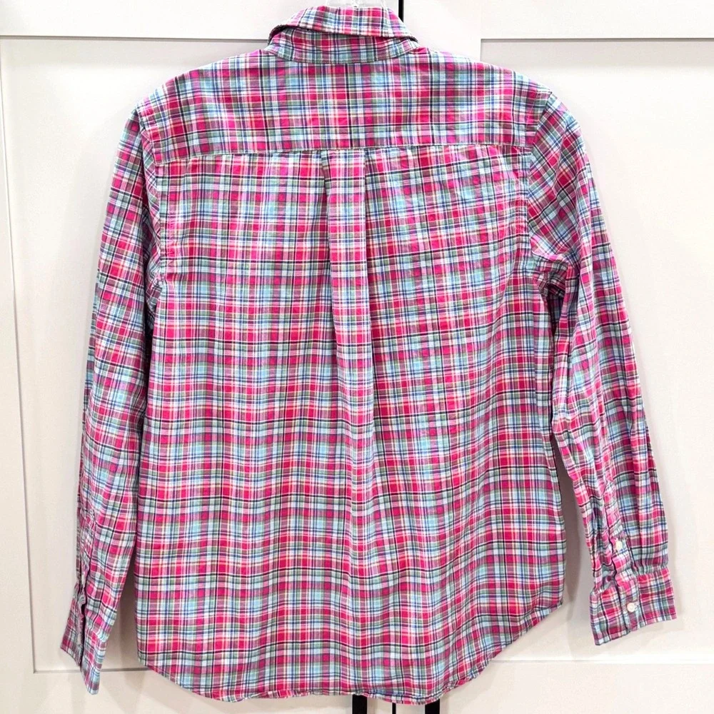 Ralph Lauren Button Down Kids Large (14-16) Pink Plaid Stretch Preppy Pony Logo
